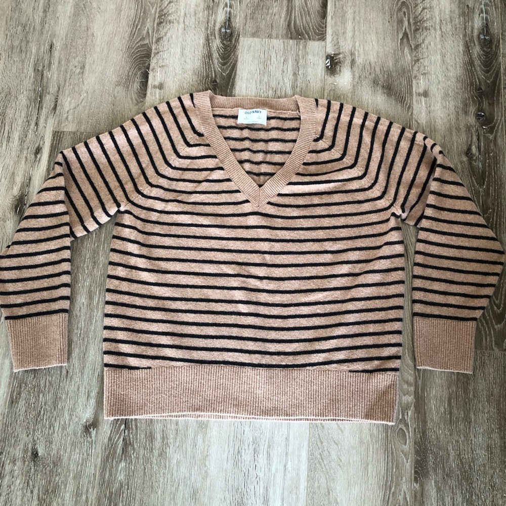 Old Navy V-Neck Sweater - Black and Tan Stripes